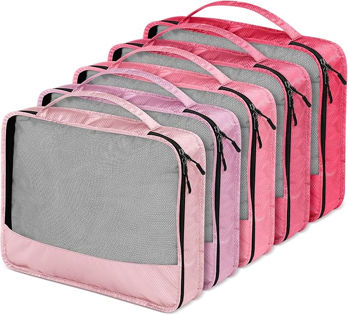 5 Pcs Packing Cubes for Suitcase Large Travel Cubes Carry on Luggage Organizer Bags for Clothes Accessories(L,Pink)