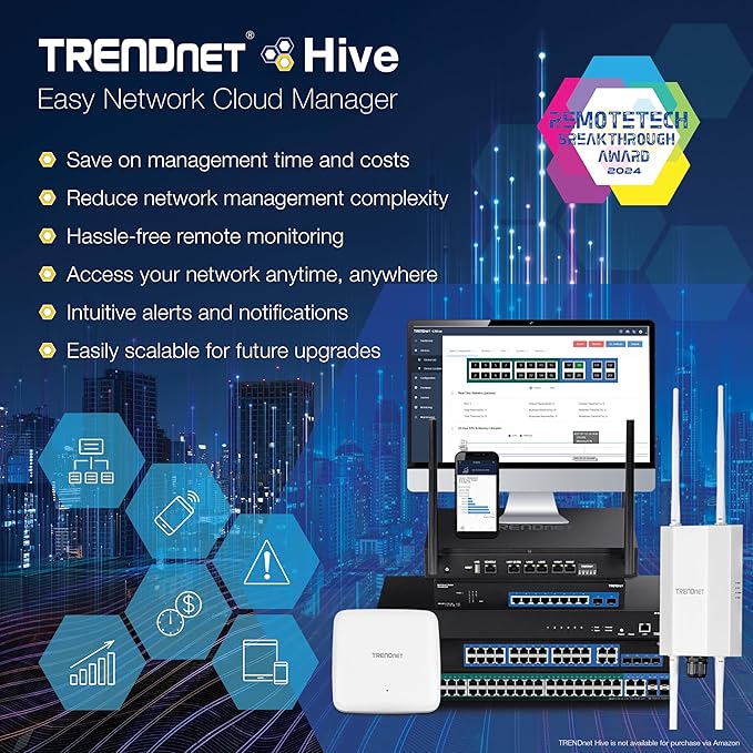 TRENDnet AC1750 Dual Band PoE Access Point, 1300Mbps WiFi AC+450 Mbps WiFi N, WDS Bridge, WDS Station, Repeater Modes, Band Steering, WiFi Traffic Shaping, IPv6, White, TEW-825DAP
