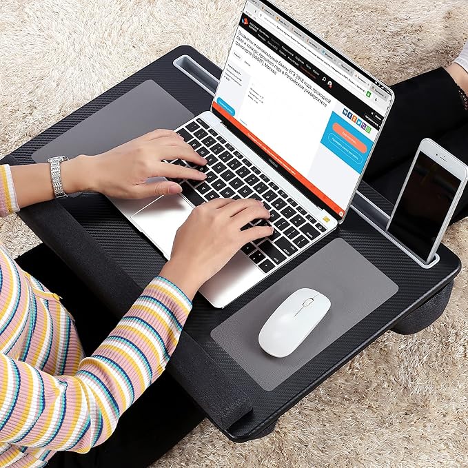 Extra Large Lap Laptop Desk- Home Office Portable LapDesk with Mouse Pad & Wrist Rest for Notebook/MacBook/Tablet, Sofa Bed Working, Writing, Drawing (Carbon Black, Fit Up to 17-inch Laptops)