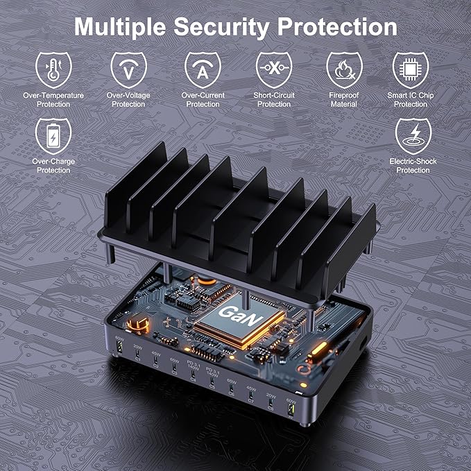 Aftertop 600W USB C Charging Station for Multiple Devices, 10 Ports PD3.1 140W PPS 45W QC60W Fast Charging Block for MacBook Pro Laptop, iPad, iPhone 16 15 Pro Max, Galaxy S24/S23 Ultra etc