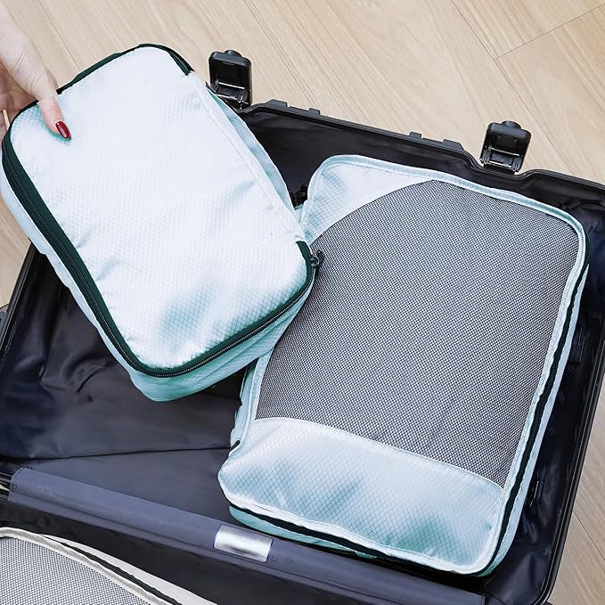 8-Piece Packing Cubes for Travel, Mesh Luggage Organizers with Shoe Bag, Toiletry Bag, Laundry Pouches, 4 Sizes (XL/L/M/S) for Suitcase Organization, Men Women Kids, Lake Blue