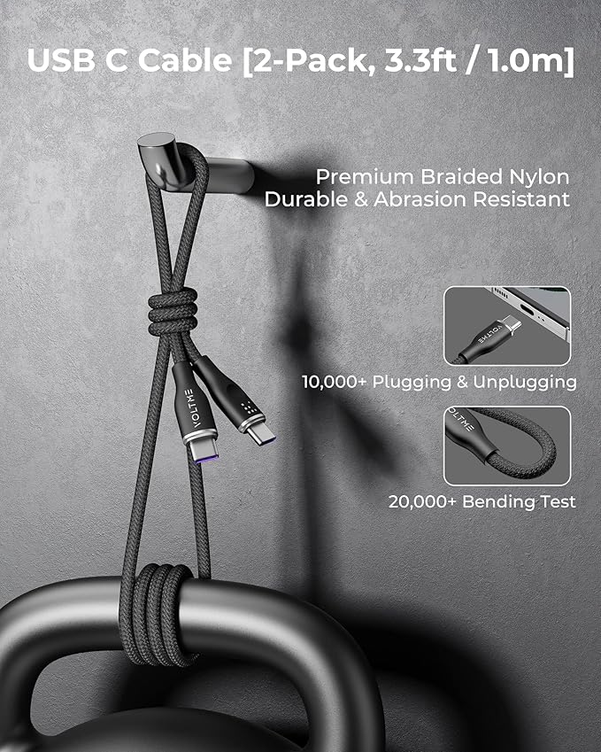 VOLTME USB C Cable (3.3ft 100W, 2-Pack), Premium Nylon USB C to USB C Cable 2.0, Type C Charging Cable Fast Charge for iPhone 17/16/15 Series,Galaxy S25/S24/S23,MacBook Pro 2020,and More