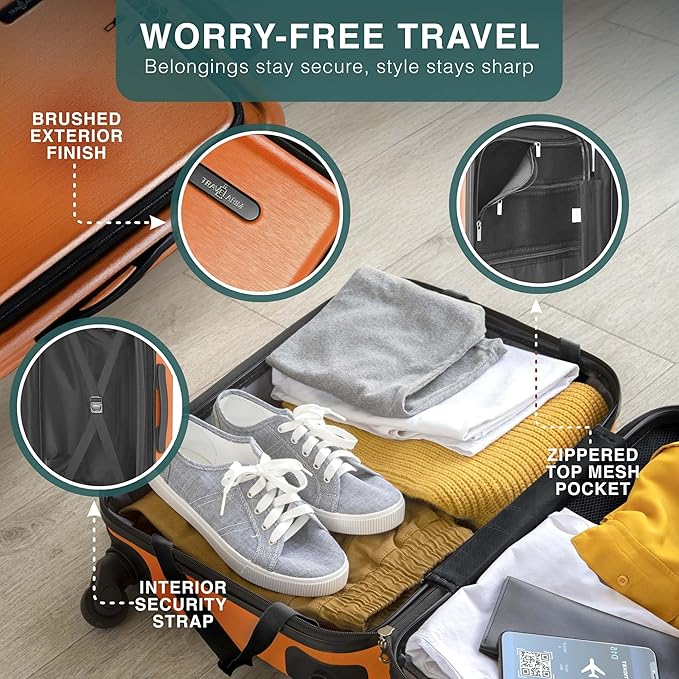 Luggage Sets 3 Piece, 22 Inch Carry on Luggage and 28 Inch Suitcases with Wheels Spinner, Durable Hard Shell Suitcase Set, Expandable Travel Suitcase, Orange