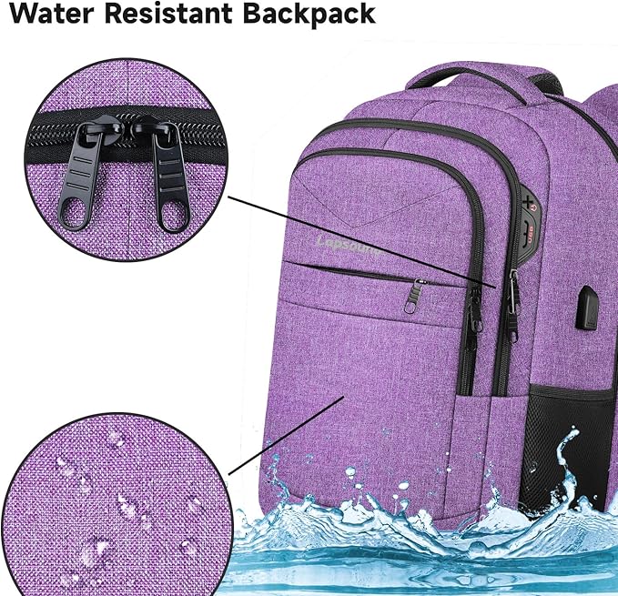 Lapsouno Extra Large Travel Backpack, Travel Laptop Backpack, Multiple Pockets 17.3 Inch Carry on Backpack with USB Port, TSA Friendly Water Resistant College School Business Bag for Women, Purple