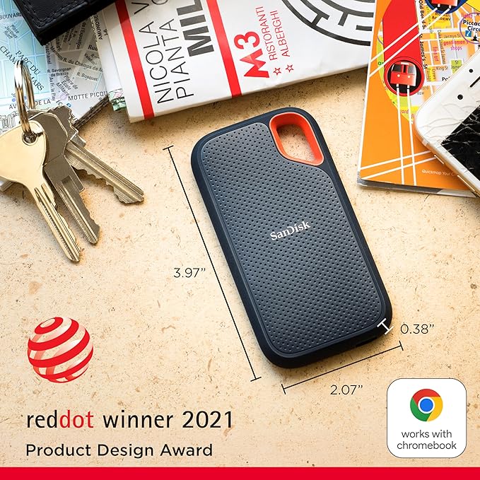 SanDisk 1TB Extreme Portable SSD - Up to 1050MB/s, USB-C, USB 3.2 Gen 2, IP65 Water and Dust Resistance, Updated Firmware - External Solid State Drive - SDSSDE61-1T00-G25