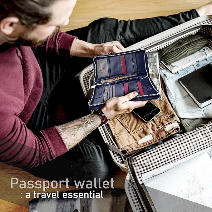 Family 4 Passport Holder - Travel Wallet RFID Blocking, Document Organizer, Essentials Plane Accessory Cover for Women Men (Black)