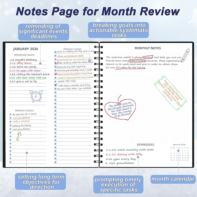 2026-2027 Monthly Planner (7.4'' x 9.6''), 18 Months Calendar Planner from Jan 2026-Jun 2027, Agenda 2026 with Pocket, 120GSM Paper, Black