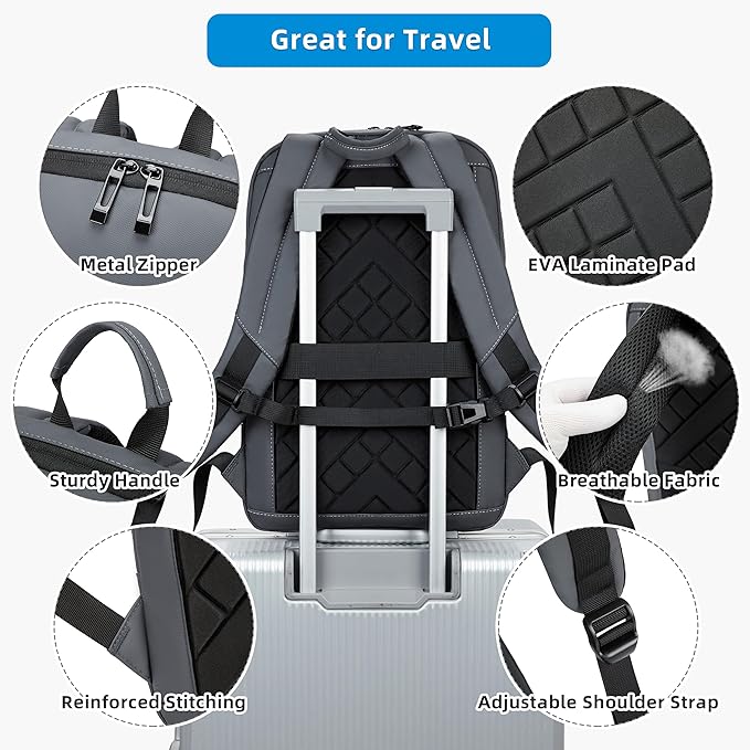 Caoroky knight Backpack Laptop Men 15.6 inch Slim Work Business Backpacks with USB Charging Port Mens Travel Bag Bookbag (Grey-1, Medium)