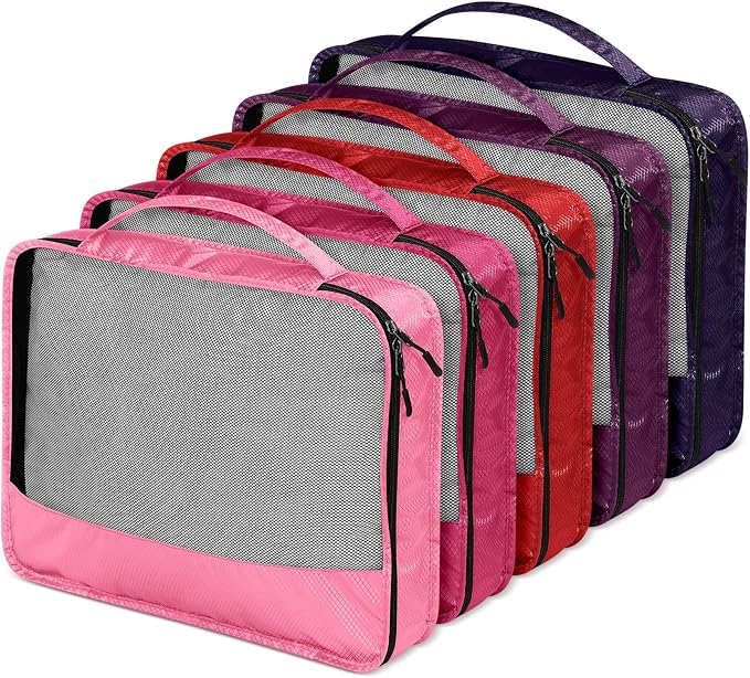 5 Pcs Packing Cubes for Suitcase Large Travel Cubes Carry on Luggage Organizer Bags for Clothes Accessories(L,Purple)