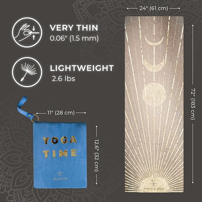 Mantra Yoga Travel PRO 1.5mm - Foldable Fitness & Exercise Mat with Bag | Lightweight, Compact & Eco-Friendly | Non-Slip & Washable | For All Types of Yoga | 72" L x 24" W | 2.6 lbs