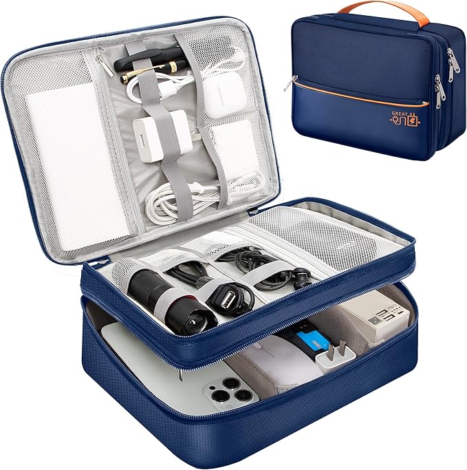 SELLYFELLY Electronics Travel Organizer, Double Layer Cable Organizer Bag Watreproof Electronics Accessories Storage Bag for Cord, Charger, Phone, Power Bank, Hard Drive