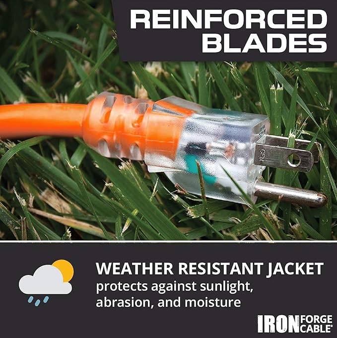 IRON FORGE CABLE 12 Gauge Extension Cord 25 Ft Lighted End - 12 AWG Heavy Duty Cord with 3 Prong, Industrial Grade Orange Outdoor Cable 12/3 SJTW for Major Appliances & HVAC, US Veteran Owned