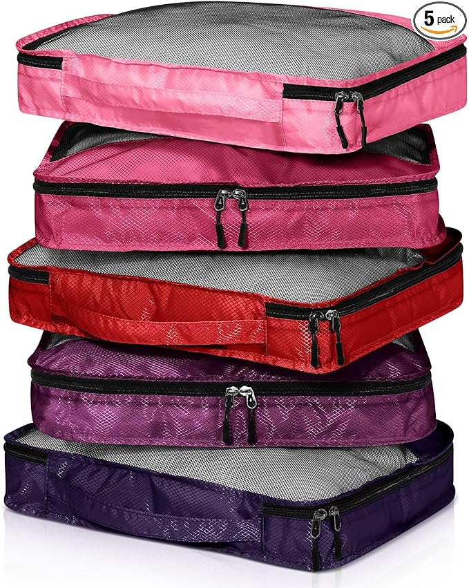 5 Pcs Packing Cubes for Suitcase Large Travel Cubes Carry on Luggage Organizer Bags for Clothes Accessories(L,Purple)