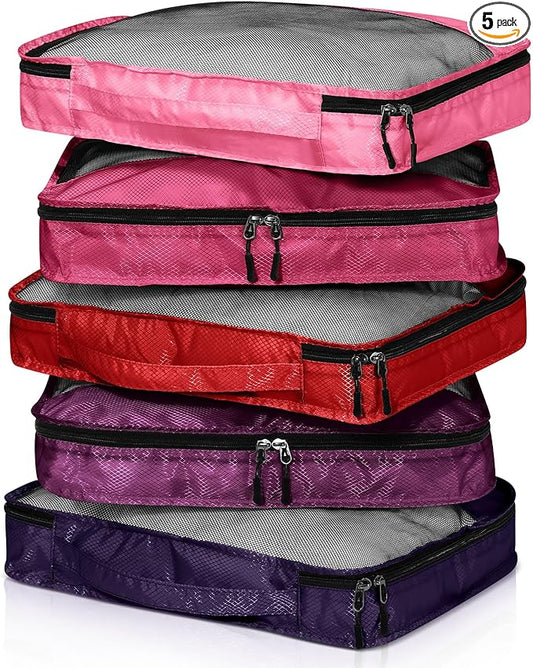5 Pcs Packing Cubes for Suitcase Large Travel Cubes Carry on Luggage Organizer Bags for Clothes Accessories(L,Purple)
