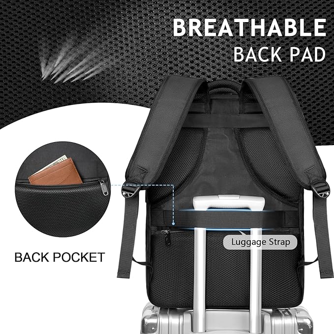 MATEIN Extra Large 45L Travel Laptop Backpack, Airline Approved Carry on Backpack with USB Port & Shoe Compartment, Water Resistant Luggage College Overnight Weekender Travel Bag Fit 18" Laptop, Black