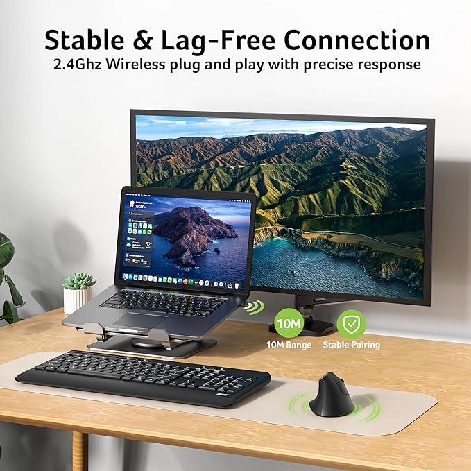 acer Ergonomic Mouse Wireless, Vertical Computer Mouse for Office, Ergo Mice Rechargeable for Right Hand, 2.4GHz USB Receiver, 800/1200/1600 DPI, 6 Buttons for Laptop, PC and Desktop