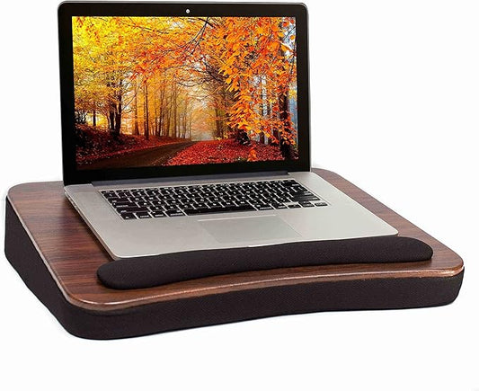 Sofia + Sam Multi Tasking Lap Desk with Memory Foam Cushion | Wrist Rest Cushion | Fits Laptops Up to 17" | Portable Laptop and Book Stand | Black | Wood Top | Work from Home