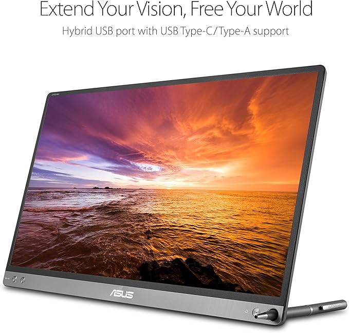 ASUS ZenScreen 15.6” 1080P Portable USB Monitor (MB16AC) - Full HD (1920 x 1080), IPS, USB Type-C, Eye Care, Smart Case, External Screen for Laptop, 3-Year Warranty,Black