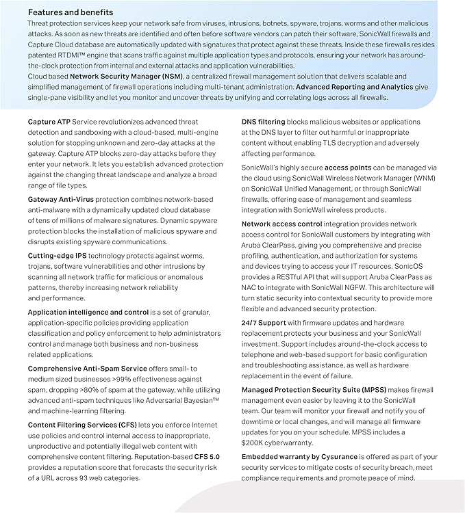 SonicWall TZ280-1-Year Managed Edition (03-SSC-6920) - Next-Generation Firewall with Managed Protection - 2.5 Gbps Firewall, 1.0 Gbps Threat Prevention | Zero-Touch Deployment