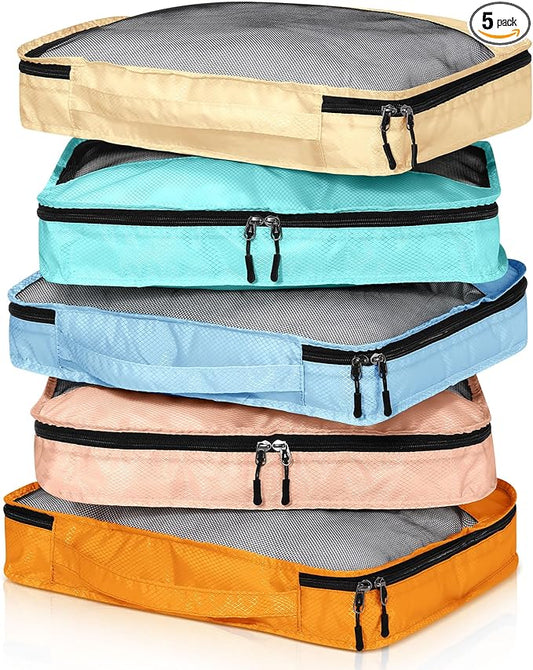5 Pcs Packing Cubes for Suitcase Large Travel Cubes Carry on Luggage Organizer Bags for Clothes Accessories(M,Pastel)