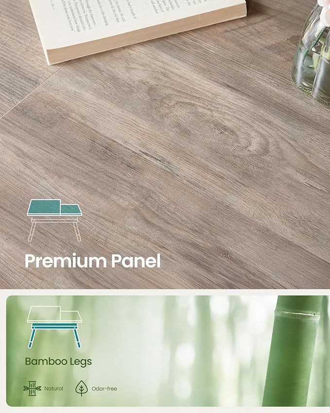 SONGMICS Bed Laptop Desk, Folding Bed Tray for Laptop up to 15.6 Inches, Adjustable Angle and Height, Portable for Working Reading Writing Breakfast, Bamboo Legs, Drawer, Heather Greige ULLD105W01