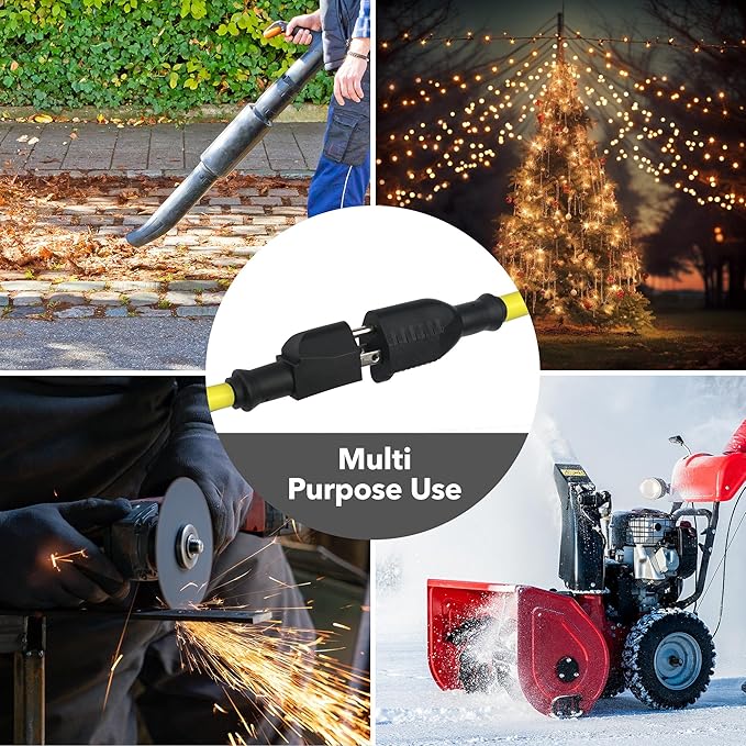 BN-LINK 10ft Outdoor Extension Cord, 12/3 SJTW Heavy Duty Power Cord, 3-Prong Grounded Plug, Weather Resistant, 15A, 1875W, Yellow, for Lawn, Garden, Appliances, ETL Listed