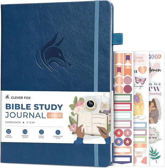 Clever Fox Bible Study Journal Large – Church Notes Notebook – Note Taking & Journaling Kit – Faith Based Religious Accessories, 7x10” (Mystic Blue)