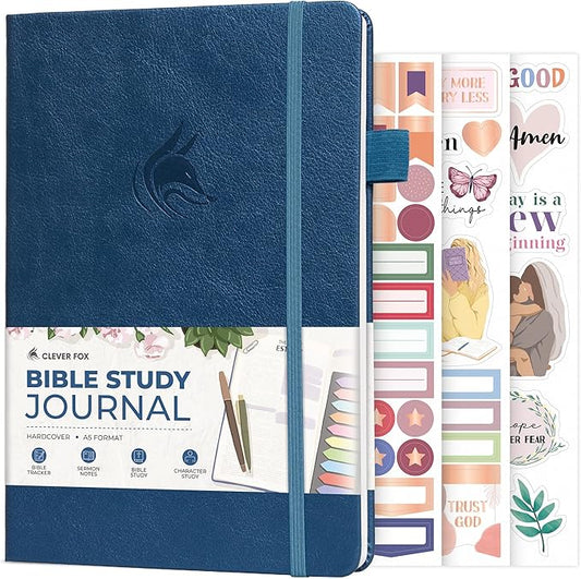 Clever Fox Bible Study Journal – Church Notes Notebook – Note Taking & Journaling Kit – Faith Based Religious Gifts & Accessories (Mystic Blue)