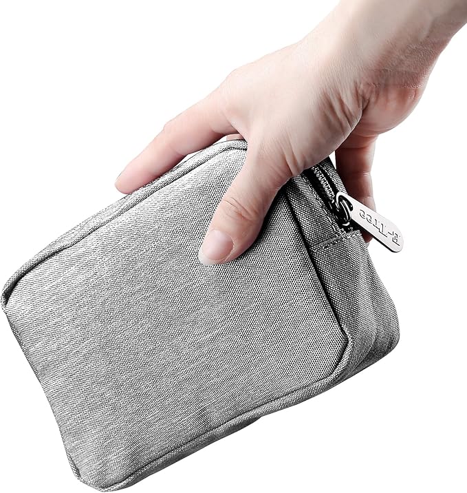 E-Tree Small Makeup Bag, Cosmetic Toiletry Skin Care Make up Little Items Pouch for Purse, Zipper Mini Tech Charger Cable Electronic Organizer Case, Travel Accessories for Women Men Teen, Grey