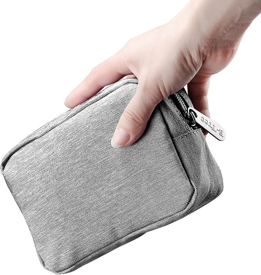 E-Tree Small Makeup Bag, Cosmetic Toiletry Skin Care Make up Little Items Pouch for Purse, Zipper Mini Tech Charger Cable Electronic Organizer Case, Travel Accessories for Women Men Teen, Grey