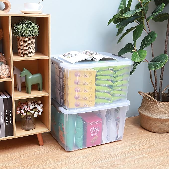 Citylife 6 Packs 58.1 QT Plastic Storage Bins with Lids Large Stackable Storage Containers for Organizing Clear Storage Box for Garage, Closet, Kitchen