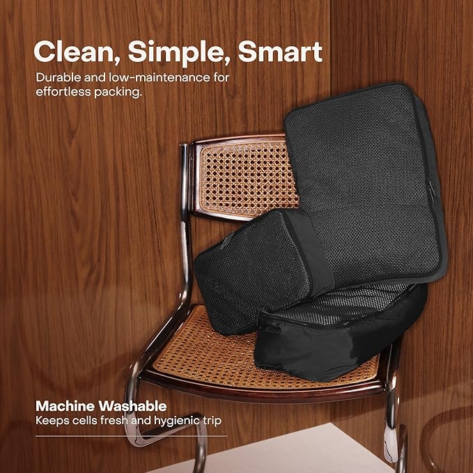 Packing Cells - 4 Set Packing Cubes Luggage Organizer Bags (S, M, 2 x L), Must-Have Suitcase Organizer for Travel, Road Trip & Camping Accessories, Stain-proof, Washable, 3 Sizes - Charcoal