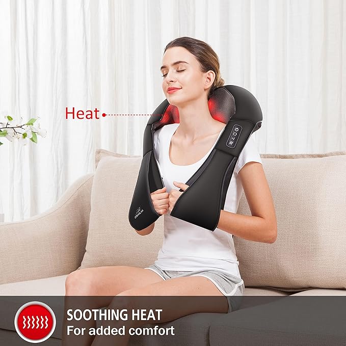 Snailax Cordless Massager - Shiatsu Neck and Shoulder Massager with Heat, Portable, Lumbar, Back Electric Massage Pillow, Christmas Gift