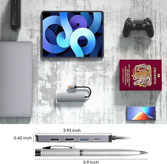 Reborn USB C Hub 5-in-1 for MacBook Pro/Air, 4K HDMI Multiport Adapter with 100W Power Delivery, 3*USB A Data Ports, USBC Dongle for Dell, HP, ASUS, Acer and Other Type C Laptops