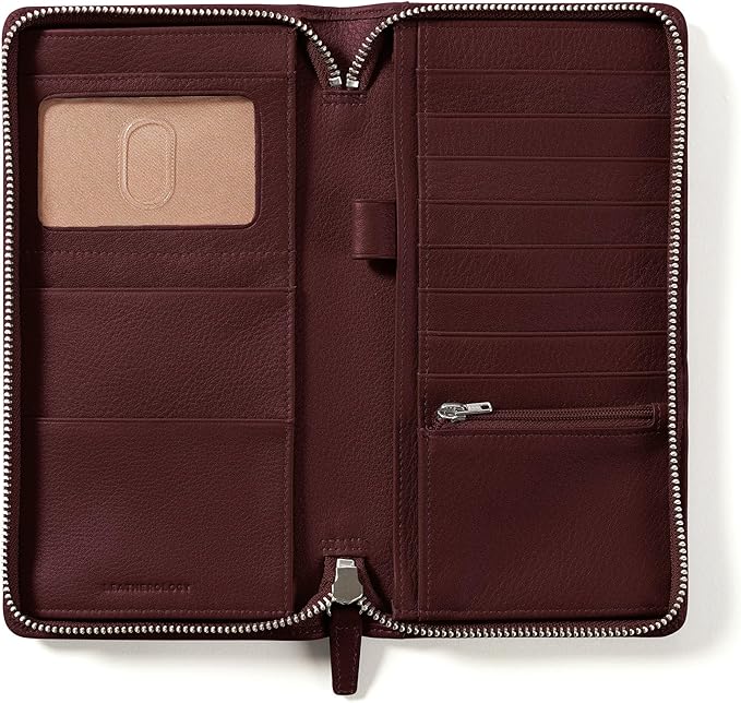 Leatherology Bordeaux Travel Zip Organizer Wallet, Passport Holder, RFID Available, Full Grain Leather
