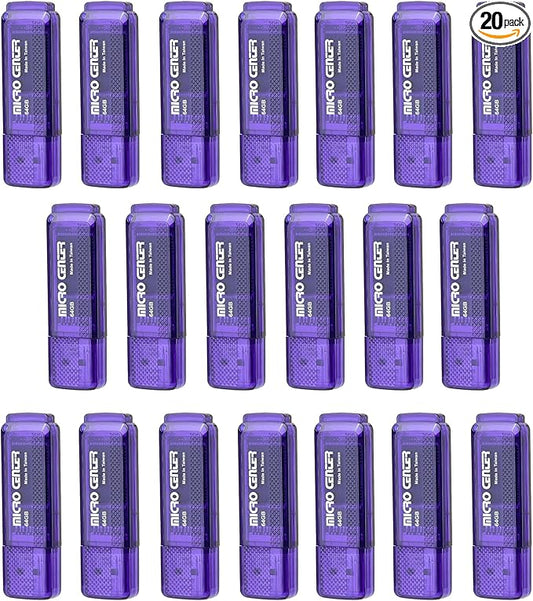 INLAND Micro Center Super Speed 20 Pack 64GB USB 3.0 Flash Drive Memory Stick Thumb Drive Data Storage Jump Drive Bulk, Much Faster Than USB2.0 Flash Drive, Blue