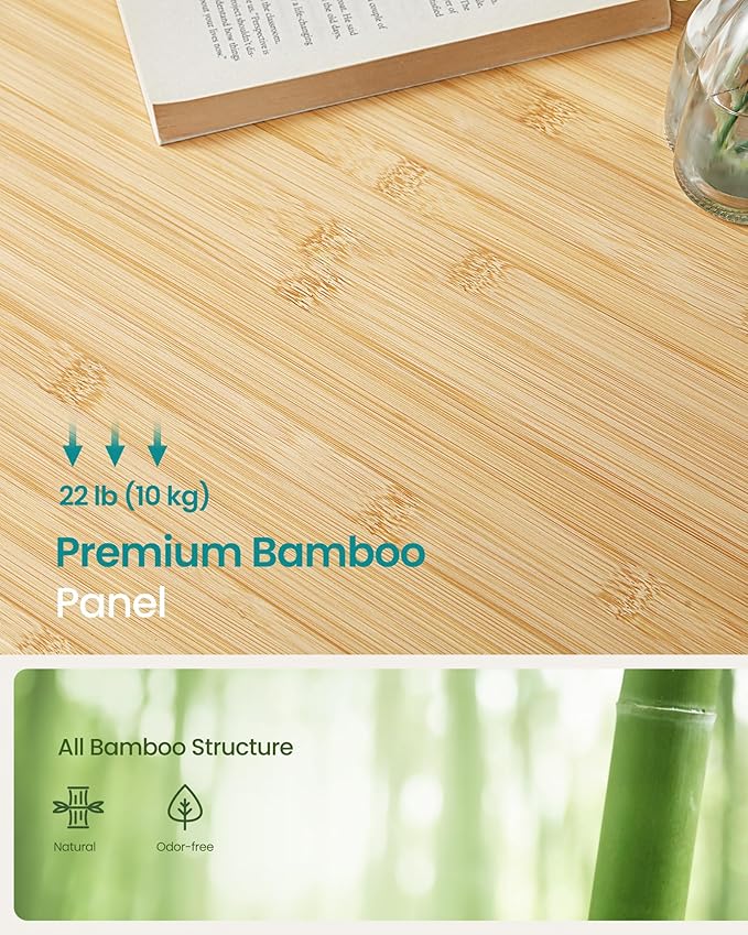 SONGMICS Bed Laptop Desk, Folding Bed Tray for Laptop up to 15.6 Inches, Adjustable Angle and Height, Portable for Working Reading Writing Breakfast, Bamboo, Drawer, Light Bamboo ULLD01N