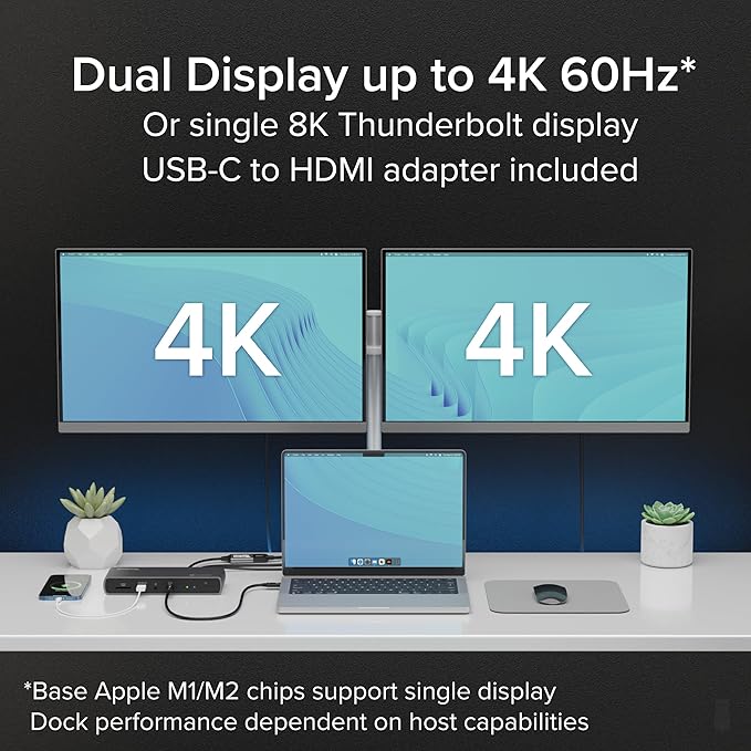 Plugable Thunderbolt 4 Dock for Dual 4K or 8K Display – 100W Charging Docking Station for MacBook Pro and Windows Laptops with 11 Ports, 3X Thunderbolt, Ethernet, USB, and SD Card (TBT4-UDX1)