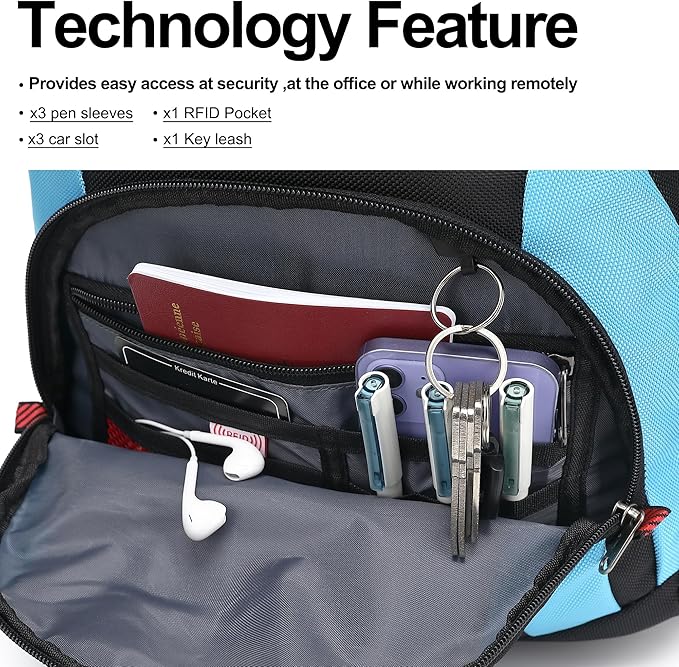 Boavan Laptop Backpack for men, 17.3 inch Laptop Bag with USB Port, Waterproof Travel Work Backpack Purse, Anti-Theft Teacher Nurse Doctor Casual Bookbags Office Business backpack，Black&Sky Blue