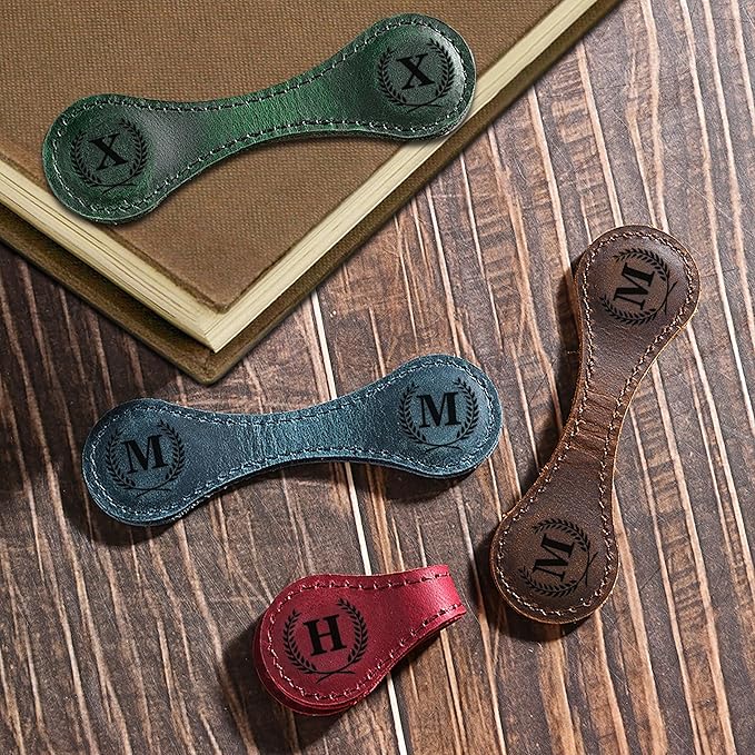 Personalized Magnetic Leather Bookmark - Genuine Leather Custom Bookmark with Initials, Handmade Magnetic Clips for Book Lovers, Readers, Kids, and Women