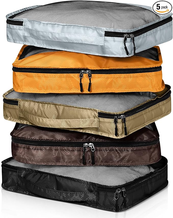 5 Pcs Packing Cubes for Suitcase Large Travel Cubes Carry on Luggage Organizer Bags for Clothes Accessories(M,Apricot)