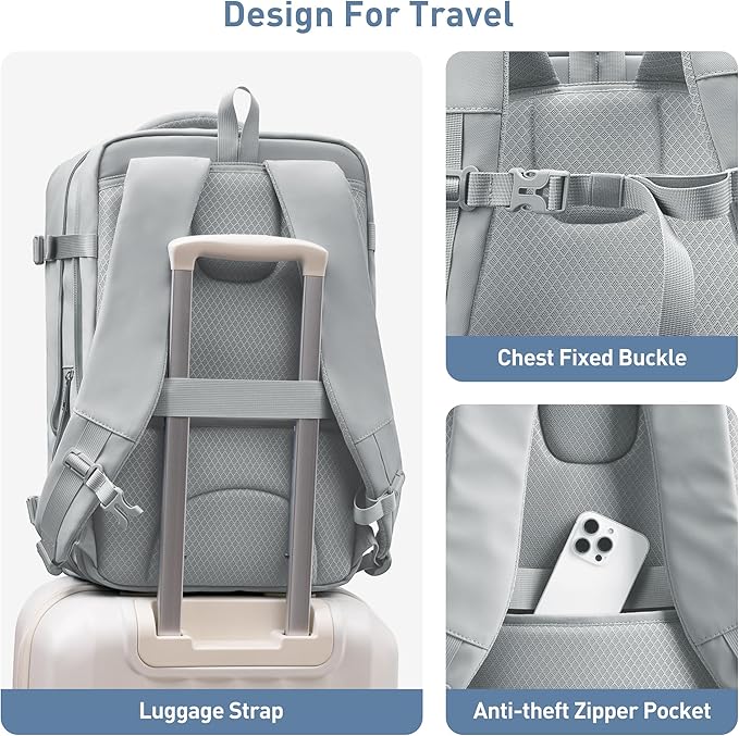 SHOWKOO 40L Travel Backpack for Men & Women, Airline Approved Carry On Laptop Backpack Fits 17.3", Waterproof Personal Item Bag Expandable Large Capacity Weekender Backpack