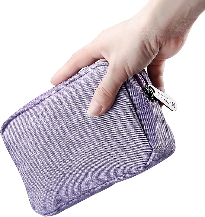 E-Tree Small Makeup Bag, Cosmetic Toiletry Skin Care Make up Little Items Pouch for Purse, Zipper Mini Tech Charger Cable Electronic Organizer Case, Travel Accessories for Women Men Teen, Purple