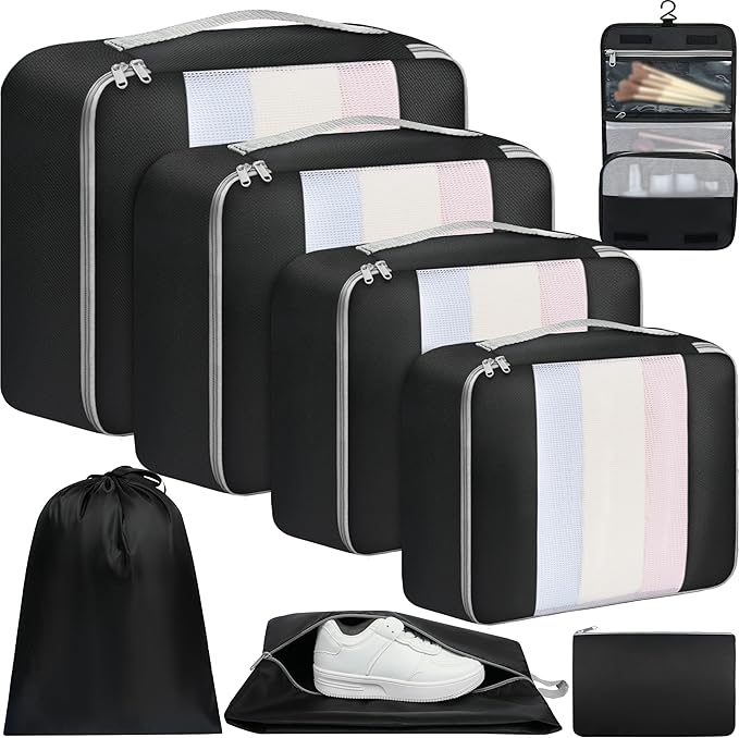 BAGAIL 6 Set/8 Set/10 Set Packing Cubes Various Sizes Packing Organizer for Travel Accessories Luggage Carry On Suitcase
