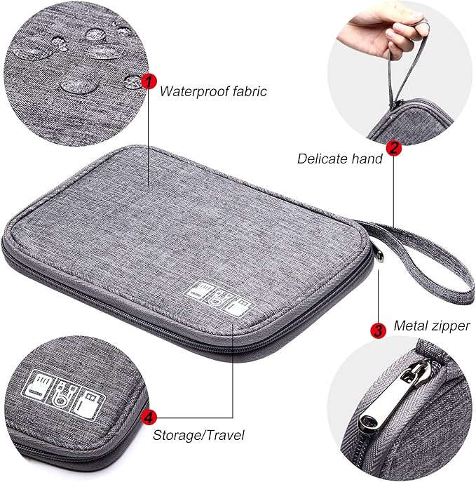 SELLYFELLY Travel Electronics Organizer Portable Cable Organizer Bag for Storage Electronic Accessories Case for Cord,Phone,Charger,Flash Drive (Gray)