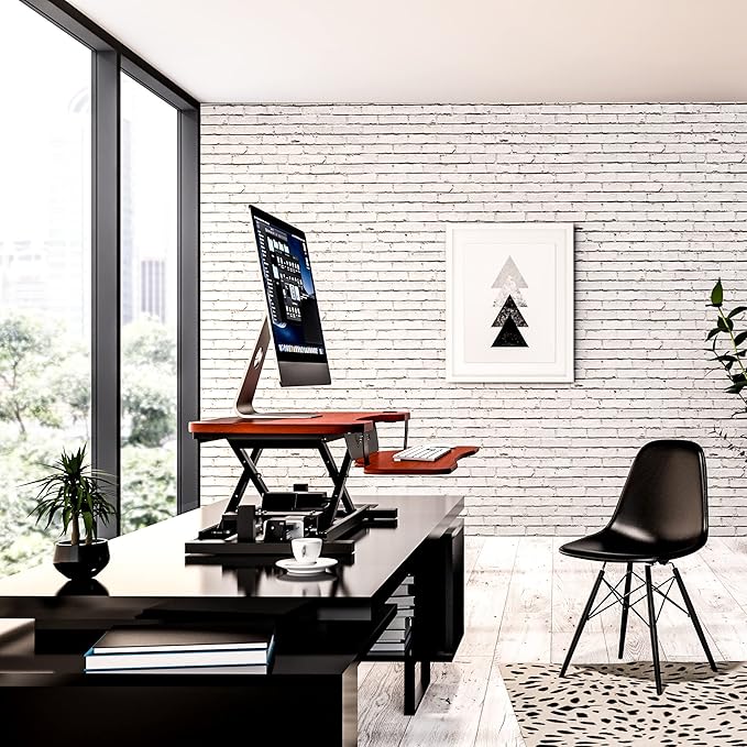 VERSADESK® PowerPro™ 36” x 24” Standing Desk Converter | 7.75” - 23.5” Electric Height Adjustable Sit to Stand Desk Riser w/ Keyboard Tray & USB Hub - Ergonomic Workstation for Home & Office, Cherry