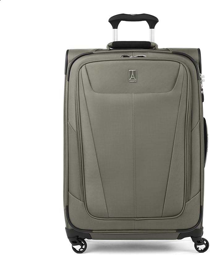 Travelpro Maxlite 5 Softside Expandable Checked Luggage with 4 Spinner Wheels, Lightweight Suitcase, Men and Women, Slate Green, Checked Medium 25-Inch