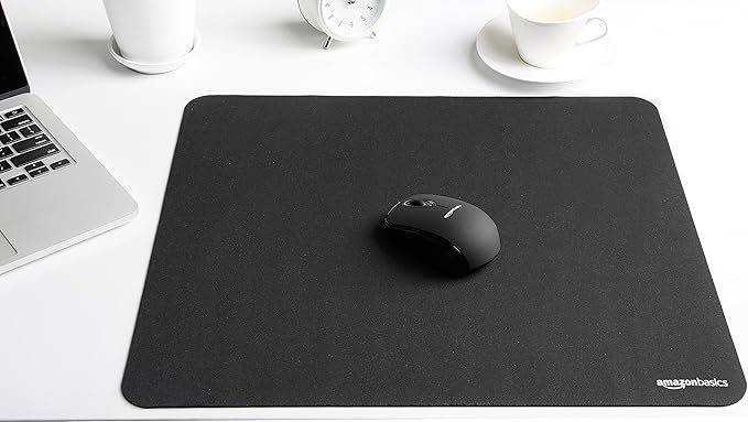 Amazon Basics Large Square Computer Mouse Pad, Cloth and Rubberized Base, 17.7L x 15.7W inches, Black