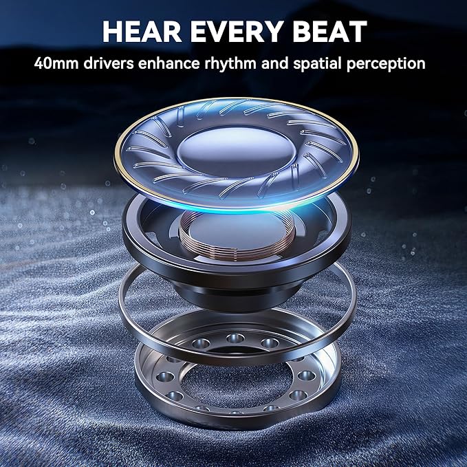 Hybrid Active Noise Cancelling Headphones, Over Ear Bluetooth 6.0 Wireless Headphones, 50H Playtime, Deep Bass, HiFi Stereo Sound, Lightweight Foldable for Travel, Home and Office（Black）