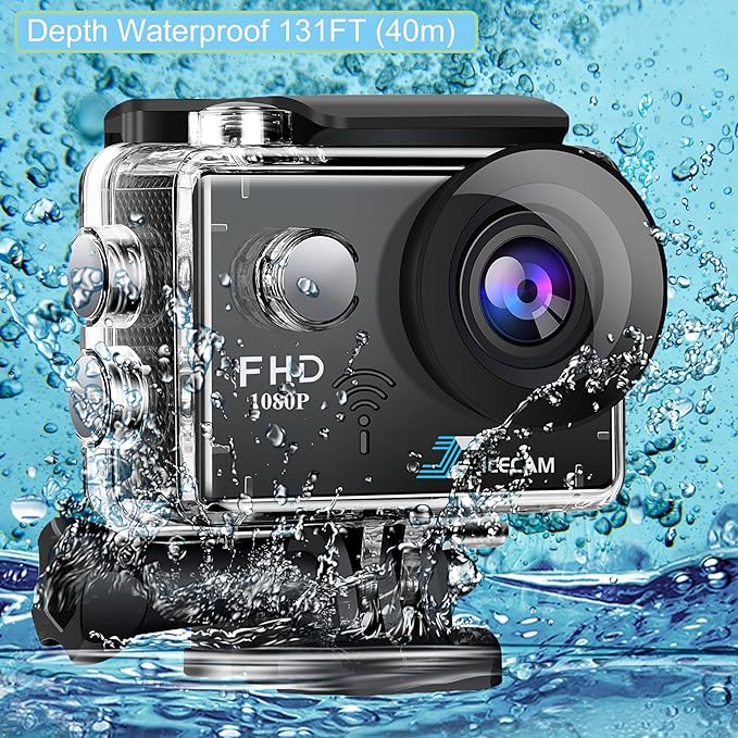 Action Camera 1080P WiFi Sports Camera 4xZoom Action Camera 40m/131ft Underwater Waterproof with 2 X1050 mAh Batteries and Multi-Function Accessory (X2T)